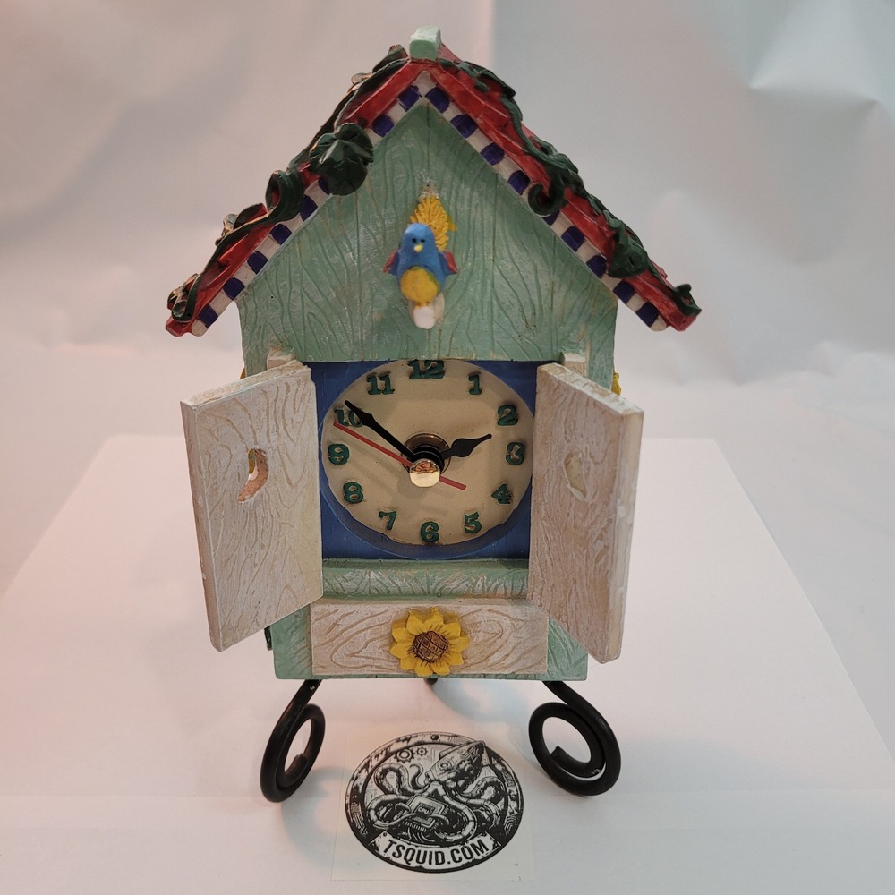 Russ Berrie Birdhouse Table Clock Quartz Sunflower Blue Bird Vintage Decor‎
